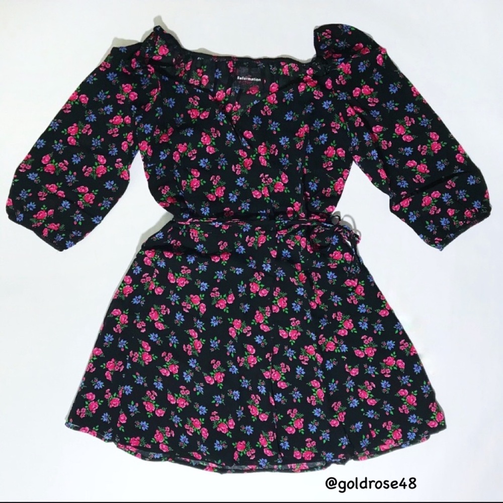 Reformation Eveleigh wrap dress in Brittany pattern